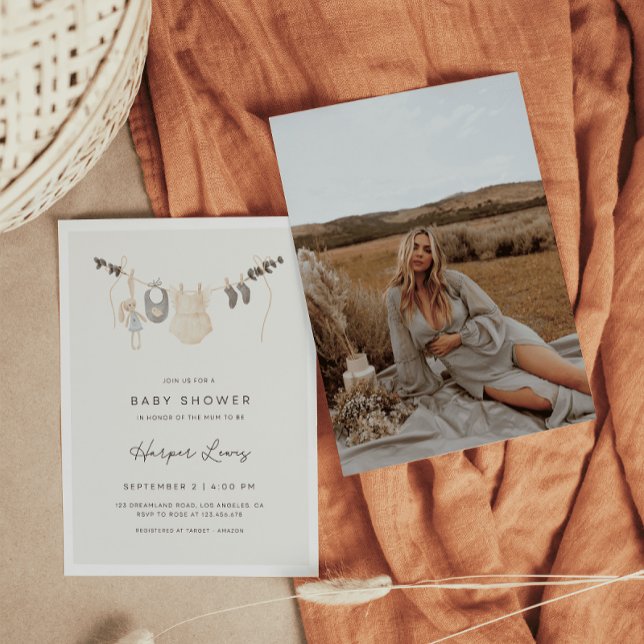 Invitación Ropa neutral de género Foto Baby Shower (Subido por el creador)