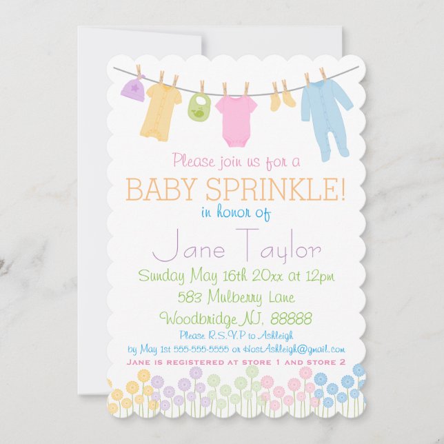 Invitación Ropa pequeña Bebé Espolvorear (Anverso)