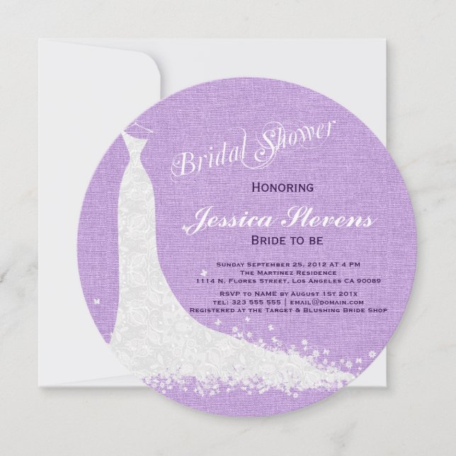 Invitación Ropa Púrpura Y Vestido Boda De Lado Blanco 2 (Anverso)