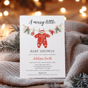 Invitación Ropa Roja Alegre Pequeño Bebe Shower Baby Shower
