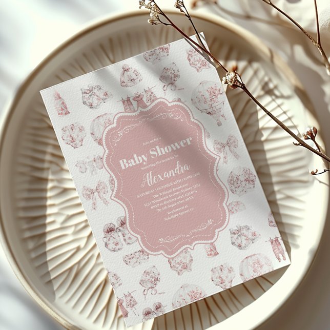 Invitación Ropa rosa de tela de Jouy Baby Shower (Subido por el creador)
