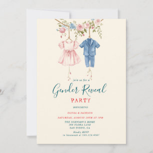 Invitación Ropa rosa y azul Género revelan Fiesta
