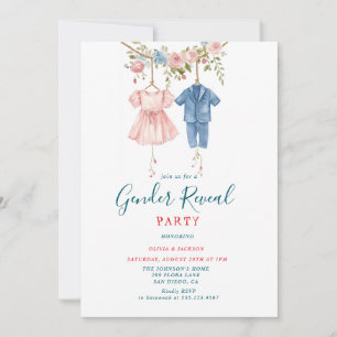 Invitación Ropa rosa y azul Género revelan Fiesta