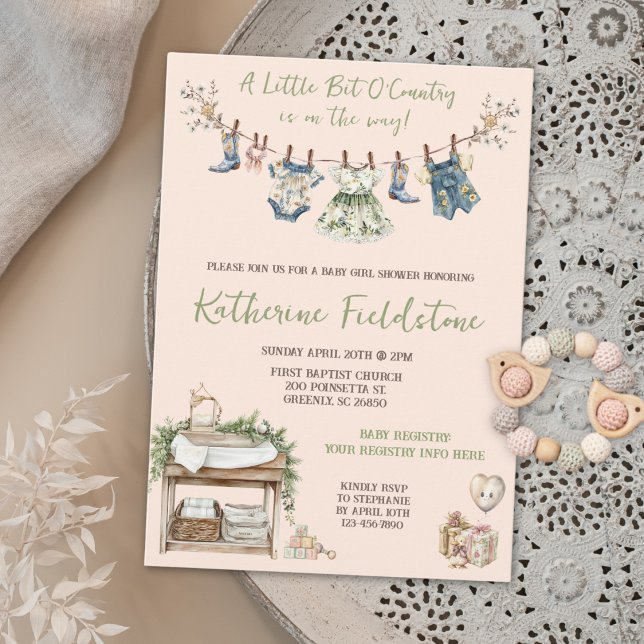 Invitación Ropa Un Poco De País Bebé Chica Ducha (Subido por el creador)