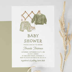 Invitación Ropa verde azarosa. Baby Shower neutral