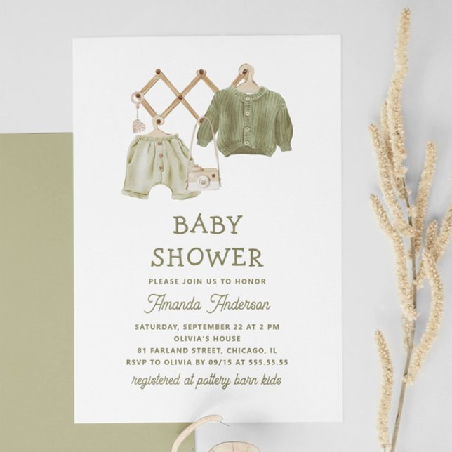 Invitación Ropa verde azarosa. Baby Shower neutral (Subido por el creador)