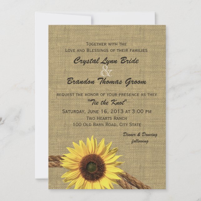 Invitación Rope occidental y Boda de girasoles (Anverso)