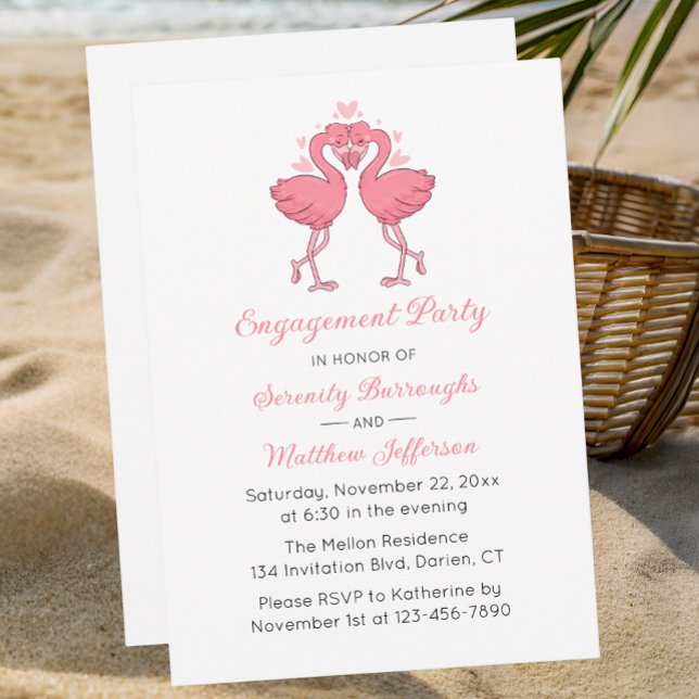 Invitación ropical Pink Flamingo Hawaiian Engagement Party (Subido por el creador)