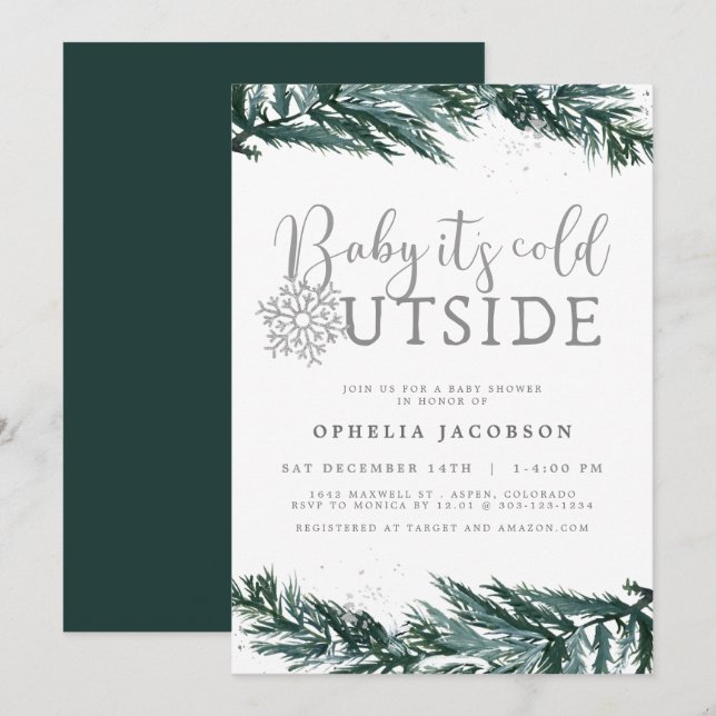 Invitación RORY Baby It Cold Fuera Winter Pine Baby Shower (Anverso / Reverso)