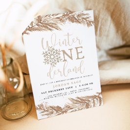 Invitación RORY Boho Beige Winter Wonderland Primer cumpleaño