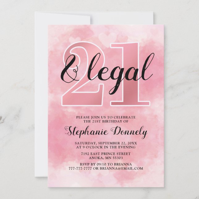 invitación rosa 21 y legal (Anverso)