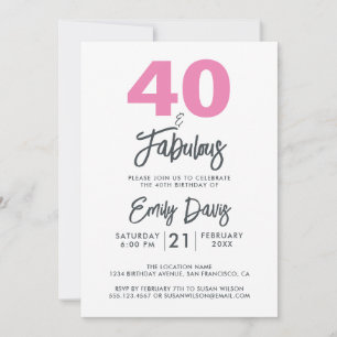 Invitación Rosa 40 y fabuloso 40.º Fiesta de cumpleaños