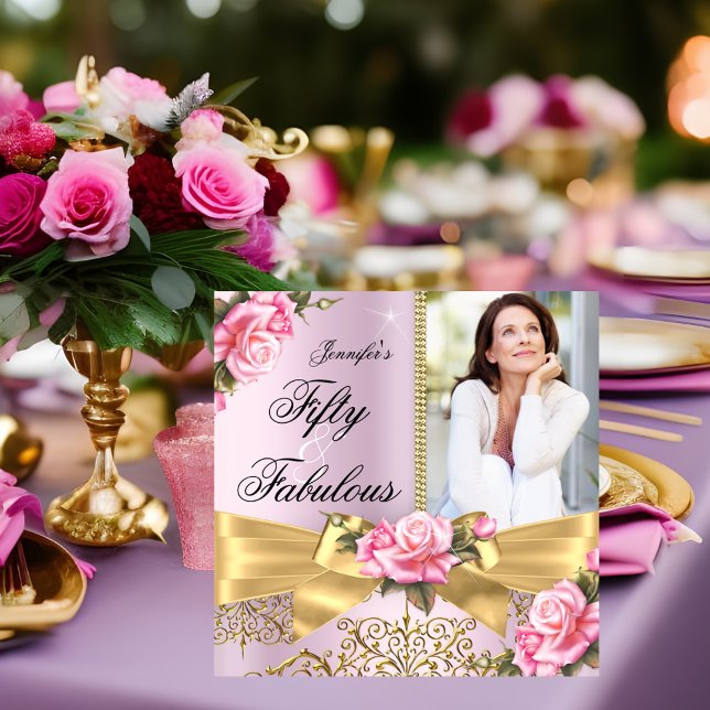 Invitación Rosa 50 Fabuloso Rosa de Oro Fantástico Cumpleaños (Subido por el creador)