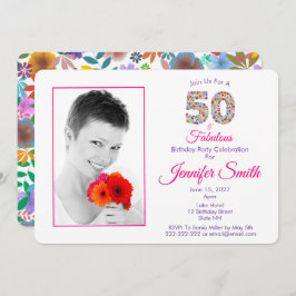 Invitación Rosa 50 y fabulosa celebración de cumpleaños númer