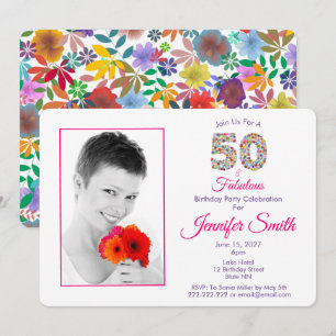 Invitación Rosa 50 y fabulosa celebración de cumpleaños númer