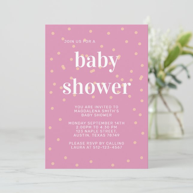 Invitación rosa a Baby Shower (Anverso de pie)