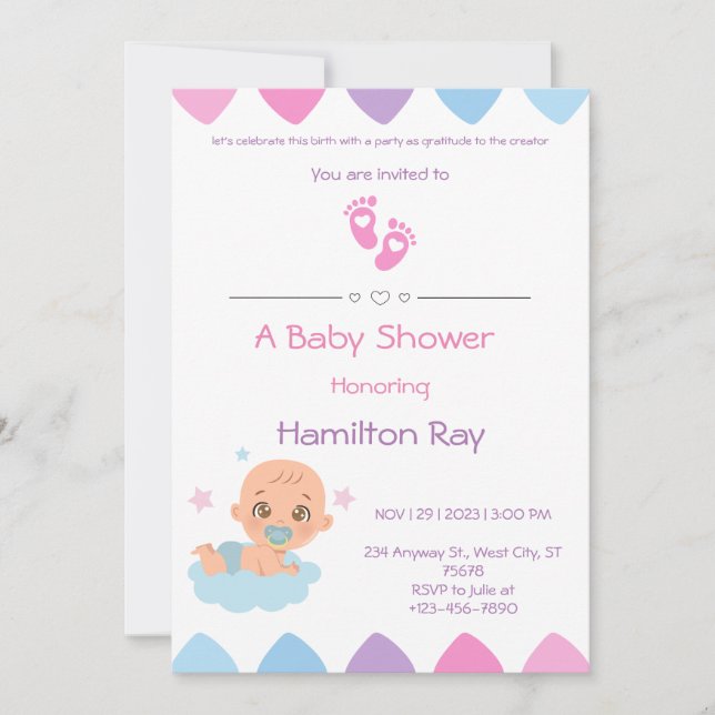Invitación rosa a Baby Shower (Anverso)