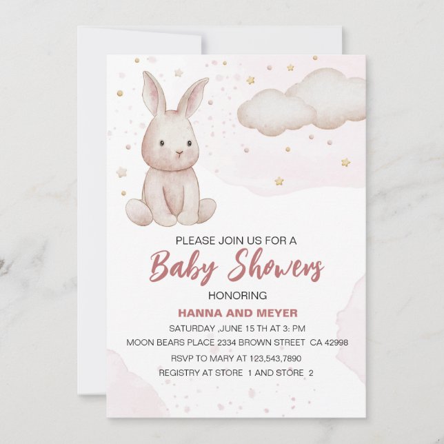 Invitación rosa a Baby Shower (Anverso)