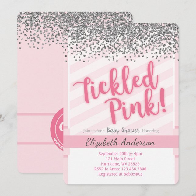 Invitación rosa a Baby Shower (Anverso / Reverso)
