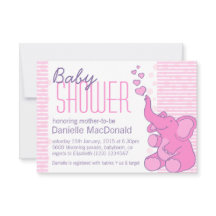 Invitación rosa a la bonito de bebé elefante lindo