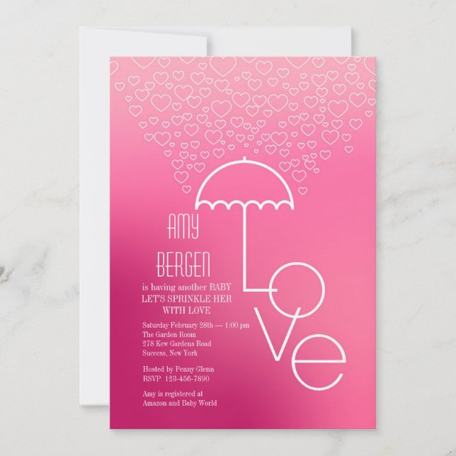 Invitación rosa a la ducha de amor (Anverso)