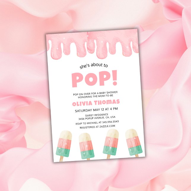 Invitación Rosa A Punto De Pop Ice Cream Baby Shower (Pink About To Pop Ice Cream Baby Shower Invitation)