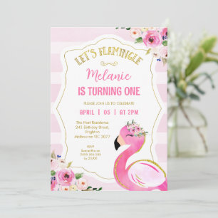 Invitación Rosa a rayas Vamos Flamingle Flamingo Cumpleaños