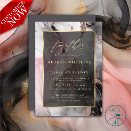 Invitación Rosa abstracta de pintura moderna carbón y oro