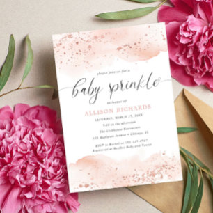 Invitación Rosa acuarela oro rubor rosa chica bebé rociar