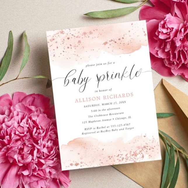 Invitación Rosa acuarela oro rubor rosa chica bebé rociar (Subido por el creador)