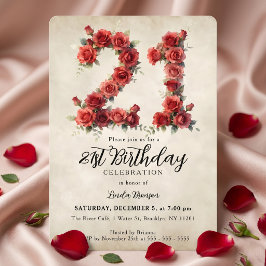Invitación Rosa acuarela roja vintage fiesta de cumpleaños 21