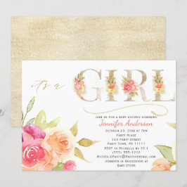 Invitación Rosa acuarela y ducha de bebé dorada