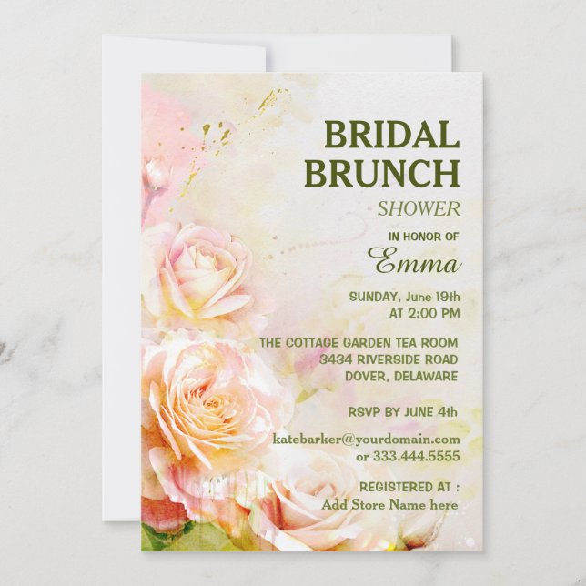 Invitación Rosa acuático Floral Bridal Brunch Shower (Anverso)