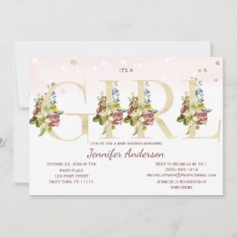 Invitación Rosa acuático Purpurina de oro bebé ducha