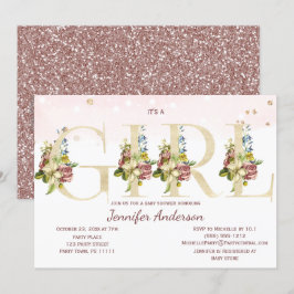 Invitación Rosa acuático Purpurina de oro bebé ducha