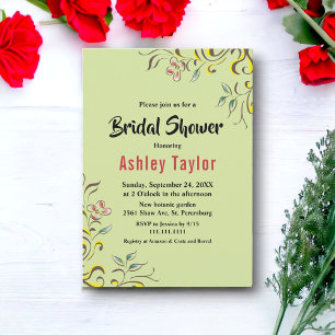 Invitación Rosa acuático simple deja ducha de novia floral