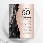 Invitación Rosa Agate negro de oro 50 cumpleaños<br><div class="desc">Invitación a la fiesta de cumpleaños número 50 de oro negro y rosa. Diseño elegante y moderno con fondo de mármol de piedra de fondo, rosa purpurina falso de oro y letra de escritura tipográfica. La carta de invitación de moda es perfecta para una elegante celebración del cumpleaños de las...</div>