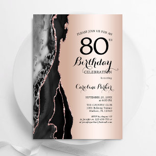 Invitación Rosa Agate Negro Oro 80 cumpleaños