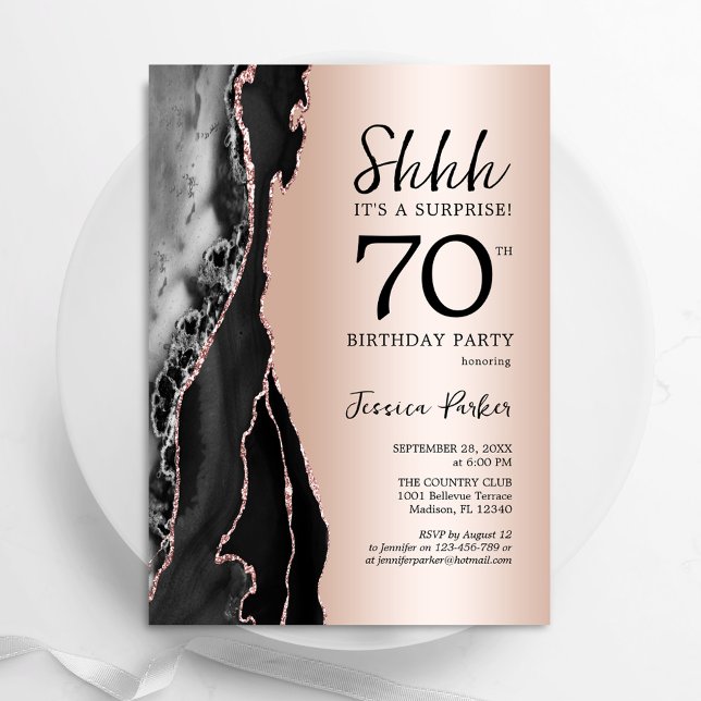 Invitación Rosa Agate Negro Oro Sorpresa 70 cumpleaños (Subido por el creador)
