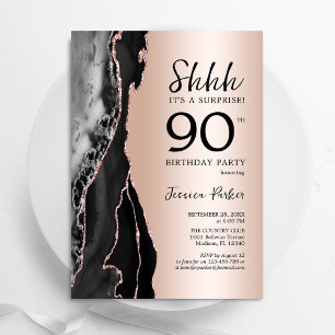 Invitación Rosa Agate Negro Oro Sorpresa 90 cumpleaños