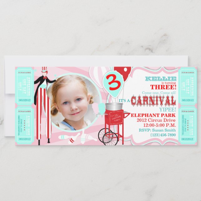 Invitación rosa alta al carnaval (Anverso)