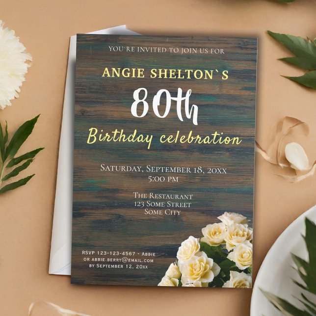 Invitación Rosa Amarilla Bouquet 80.º Fiesta de cumpleaños fl (Subido por el creador)