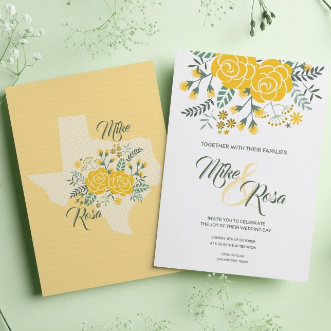 Invitación Rosa Amarilla de Texas - Gingham con Boda Rosa (Subido por el creador)
