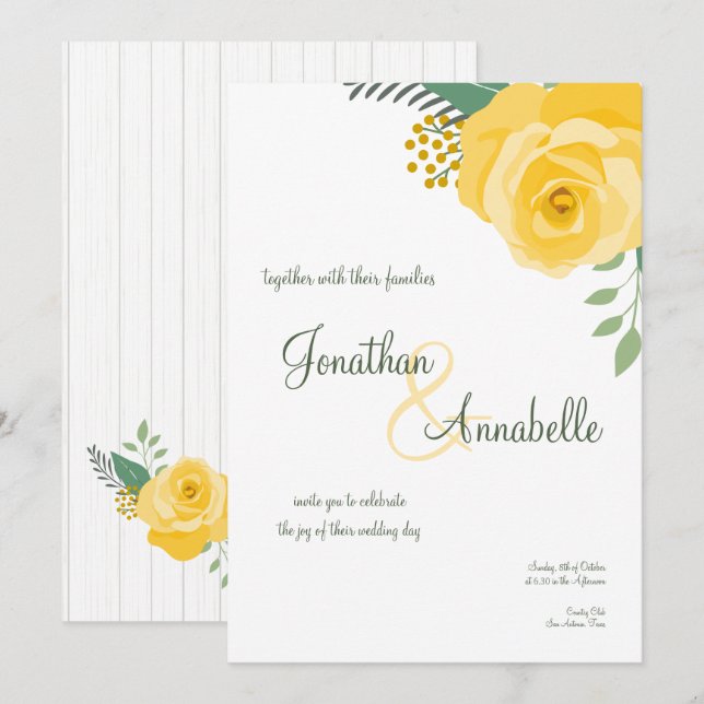 Invitación Rosa amarilla del Boda de Texas (Anverso / Reverso)