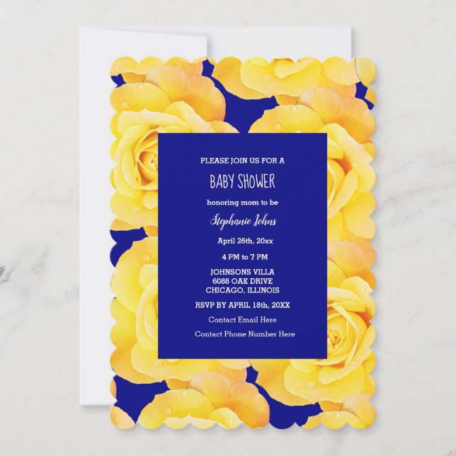 Invitación Rosa Amarilla Floral Baby Shower Bebé Nena Marina  (Anverso)