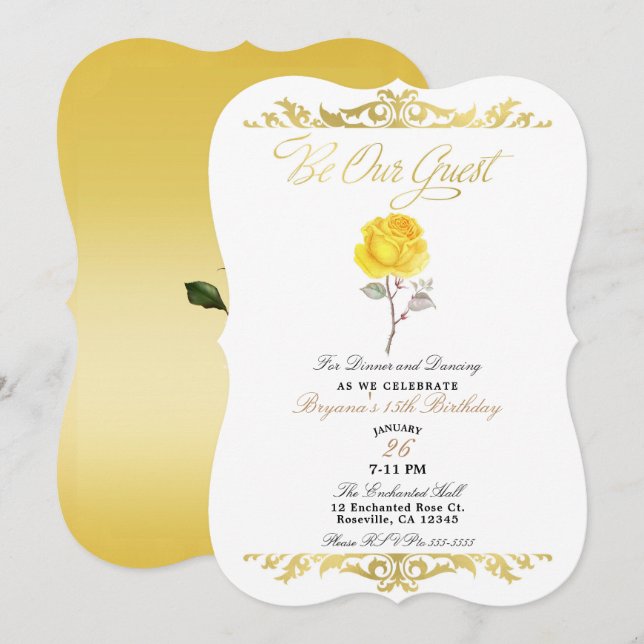 Invitación Rosa Amarilla y elegante fiesta de cumpleaños de o (Anverso / Reverso)