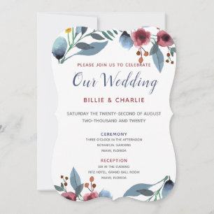 Invitación Rosa, amarillo, azul acuarela Floral Nuestro Boda