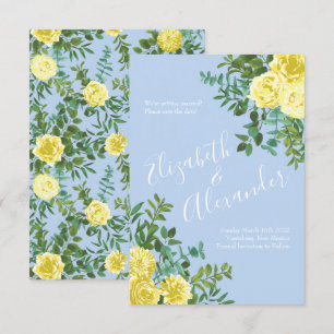 Invitación Rosa amarillo claro y azul pálido Boda Guardar fec