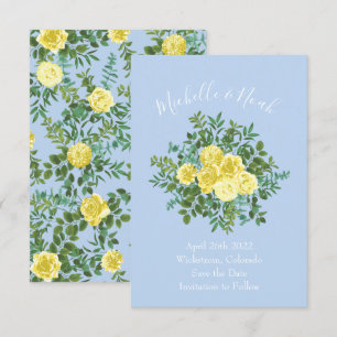 Invitación Rosa amarillo claro y azul pálido Boda Guardar fec
