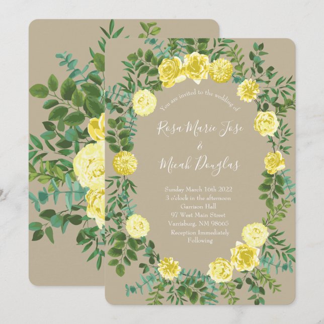 Invitación Rosa Amarillo Vintage Elegante Boda (Anverso / Reverso)
